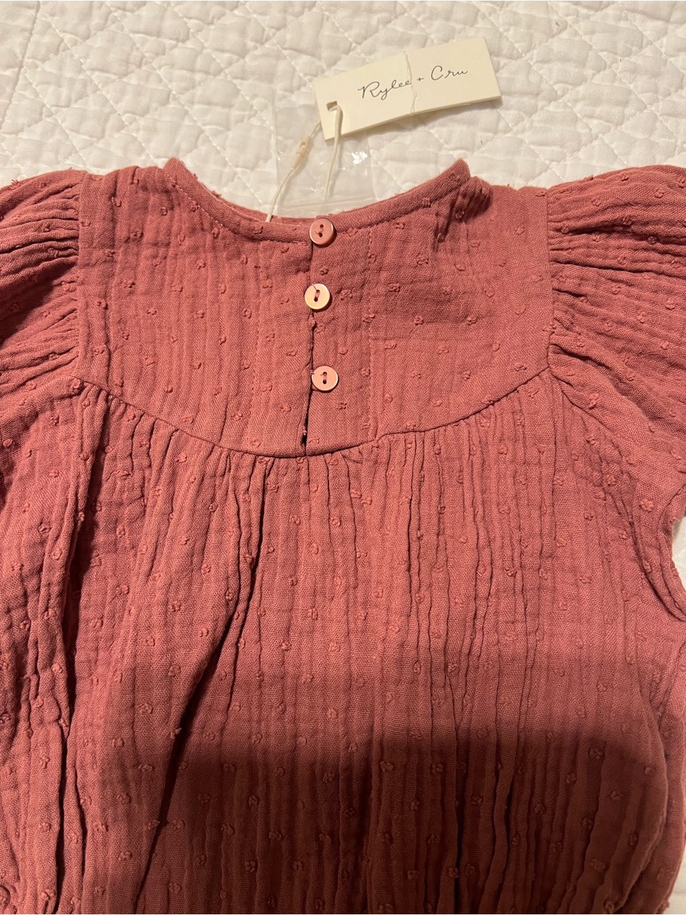NEW Rylee + Cru Raspberry Gwen Button-Front Long Sleeve Bubble Romper - Picture 3 of 8